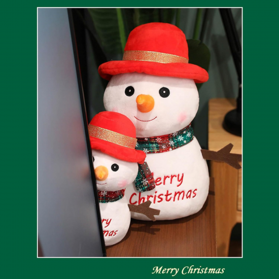 Плюшен снежен човек със шалче и надпис Merry Christmas, 25 см