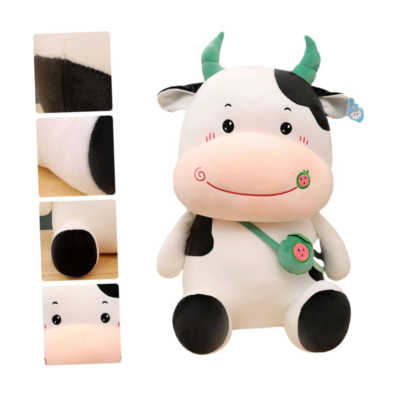 Плюшена кравичка със зелени рогца, 30 см