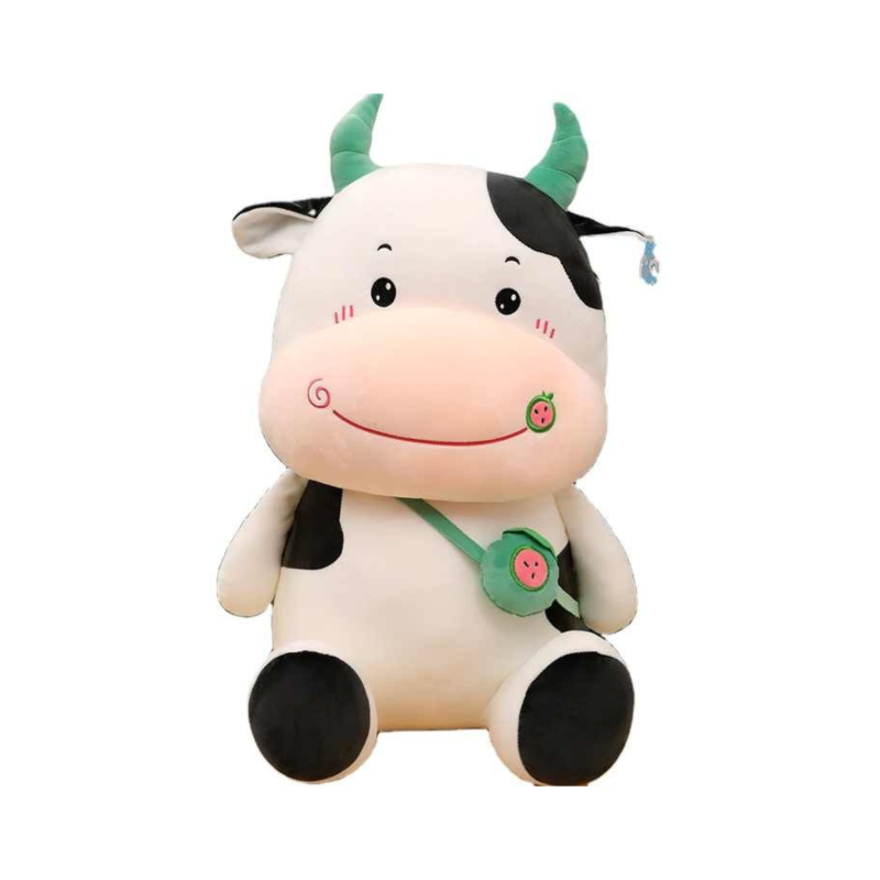 Плюшена кравичка със зелени рогца, 30 см