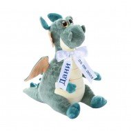 Плюшен дракон Любо с надписана панделка, зелен, 25 см