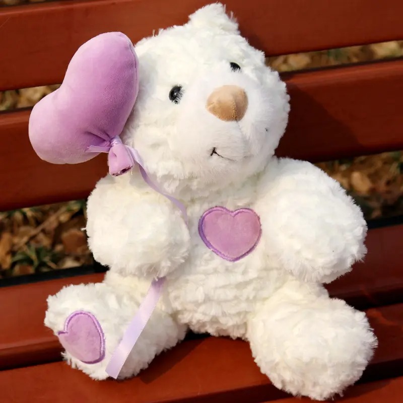 Плюшено мече с лилав балон сърце, 25 см