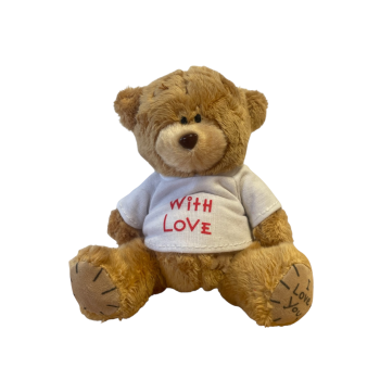 Плюшен ключодържател мече с бяла тениска With love, кафяво, 11 см