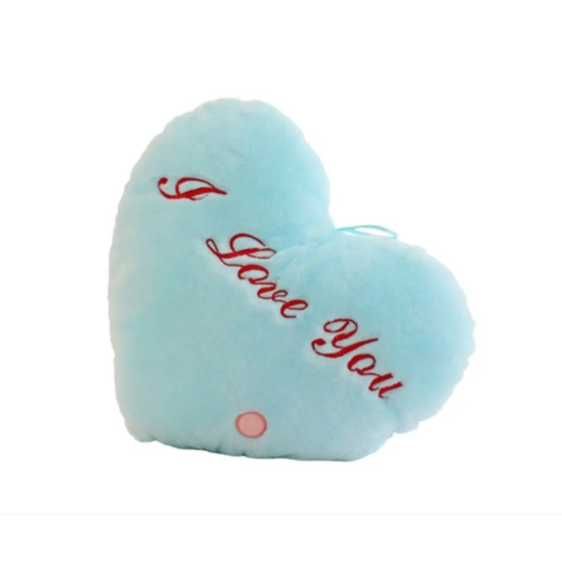 Плюшено сърце с LED светлини, синьо, 30 см