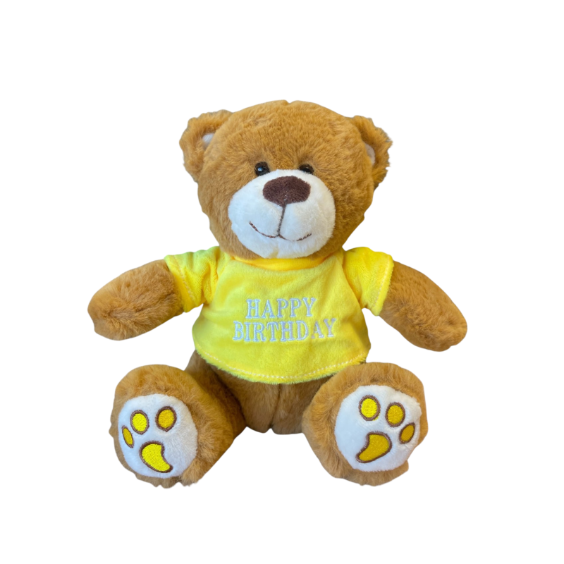 Плюшено мече Happy Birthday, тъмно кафяво, 20 см