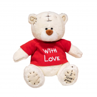 Плюшено мече Тони с червена тениска With love, екрю, 20 см