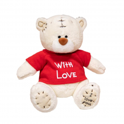 Плюшено мече Тони с червена тениска With love, екрю, 20 см