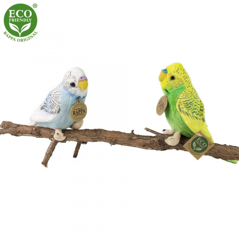 Плюшен вълнист папагал, зелен, 12 см