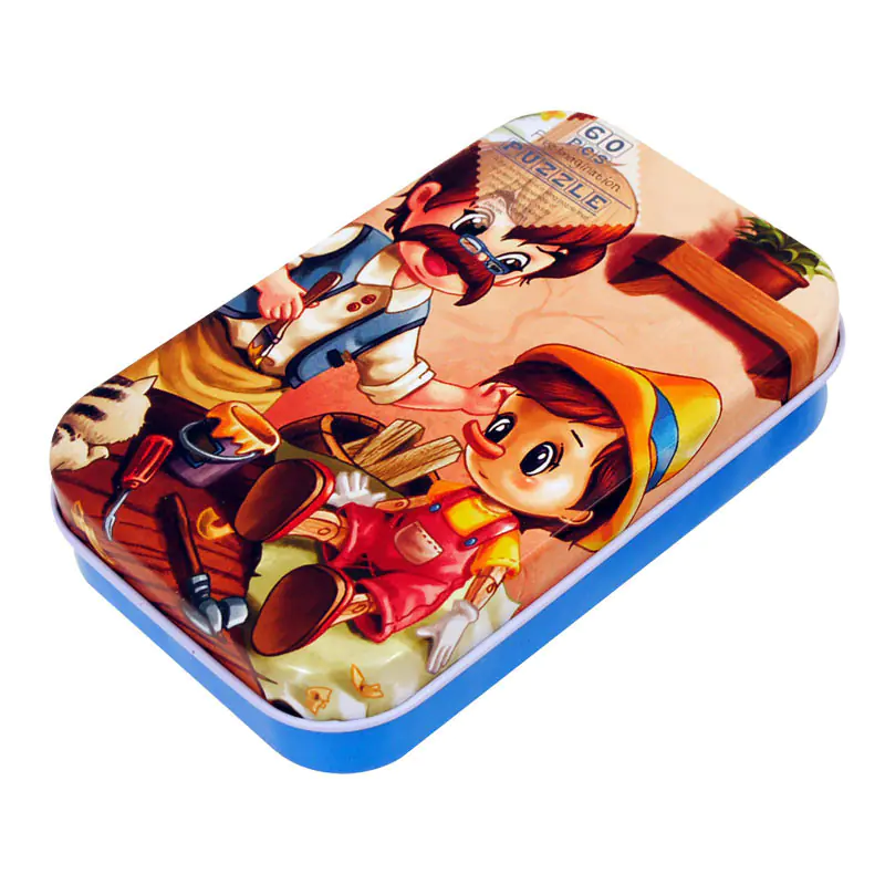 Пъзел от дърво в метална кутия