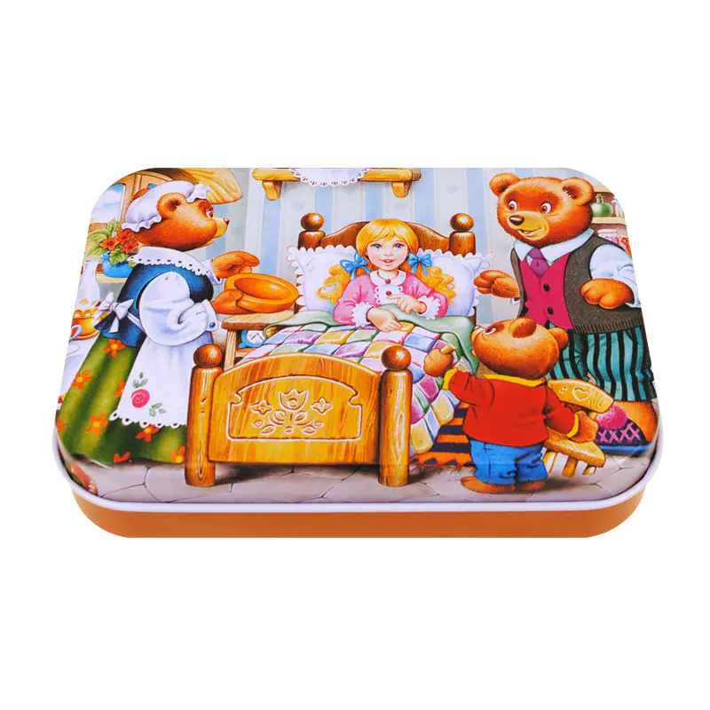 Пъзел от дърво в метална кутия