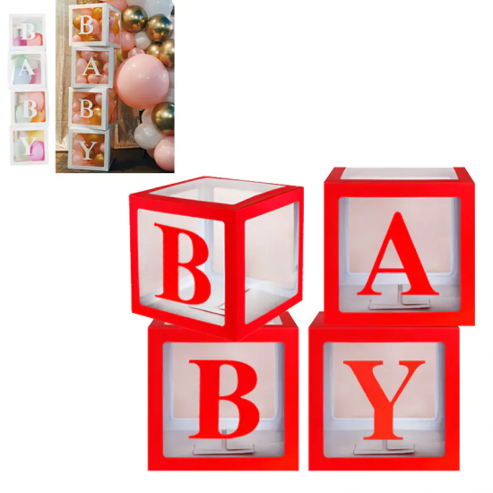 Комплект червени кутии за балони BABY - 4 броя Комплект червени кутии за балони BABY - 4 броя