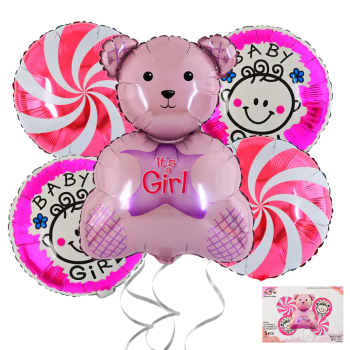 Комплект балони  It's a Girl с мече в розово