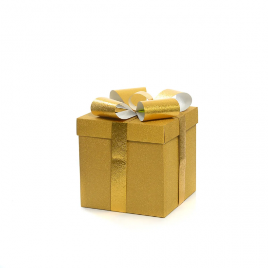 Подаръчна кутия с панделка в жълто