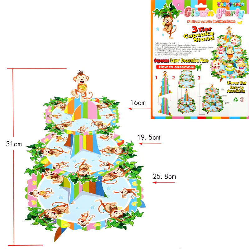 Стойка за сладкиши на три нива - Маймунки