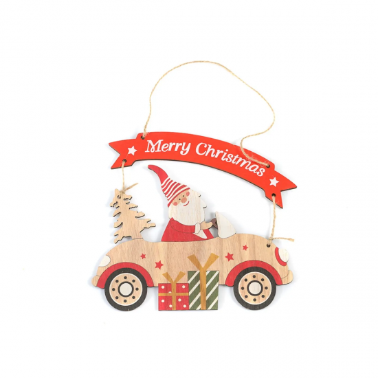 Коледна украса за врата - Дядо Коледа с кола