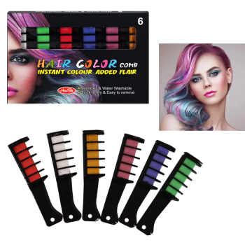 Комплект гребени с цветни пастели за коса - 6 цвята
