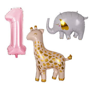 Комплект балони Жираф, слон и цифра 1 за момиче