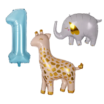 Комплект балони Жираф, слон и цифра 1 за момче