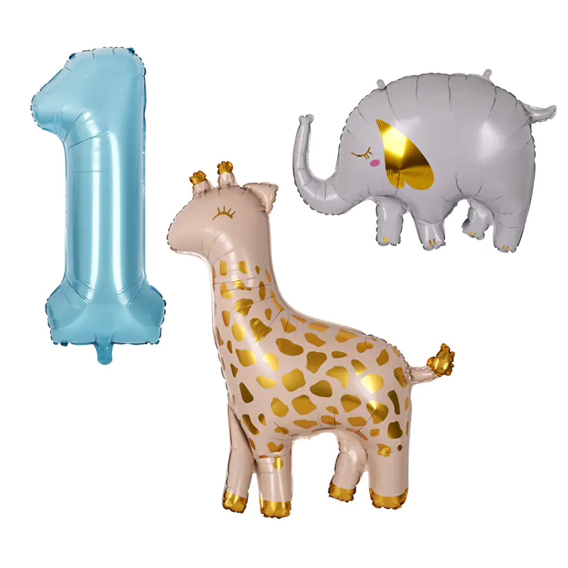 Комплект балони Жираф, слон и цифра 1 за момче
