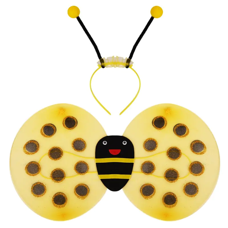 Парти комплект с крила и диадема в жълто