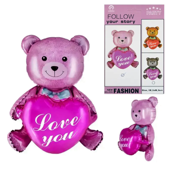 Балон Мече с цикламено сърце Love you