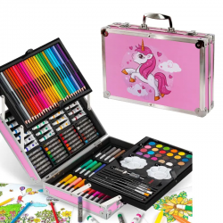 Комплект за рисуване и оцветяване на две нива в розово куфарче, 145 части