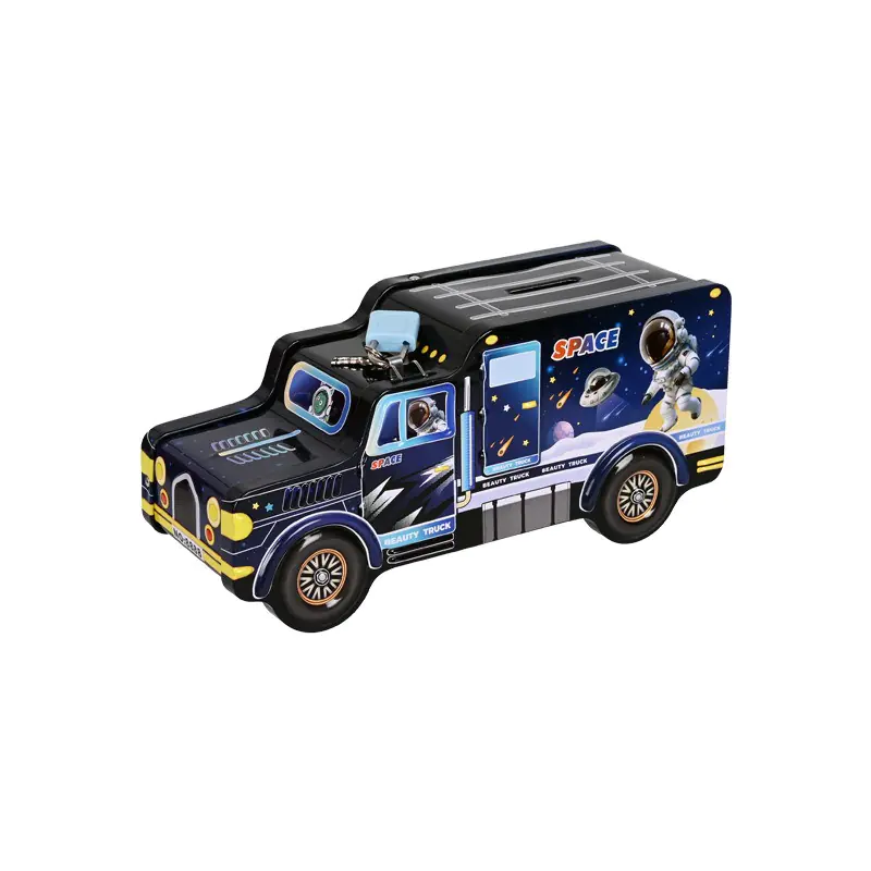 Метална касичка с ключе и катинар - Камион в черно