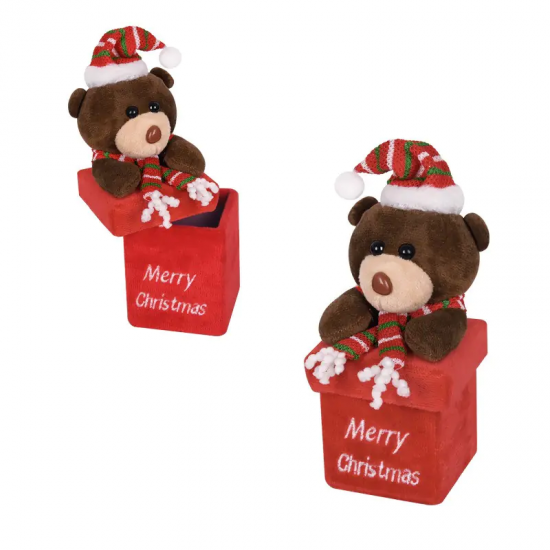 Плюшено меченце с кутия Merry Christmas, тъмно кафяво