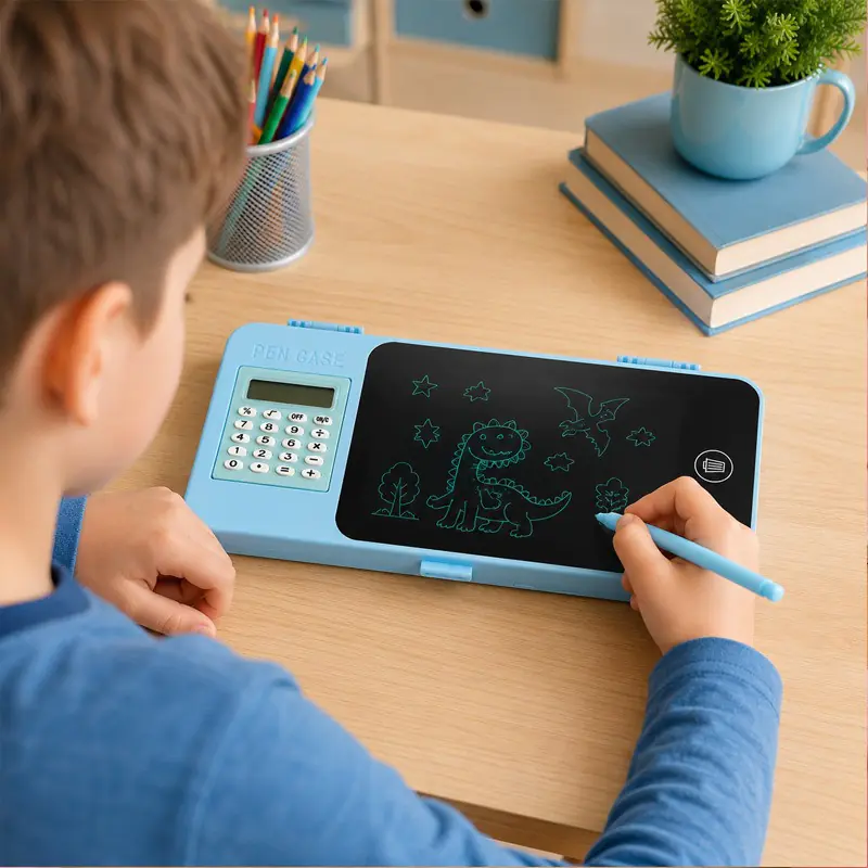 LCD цветен таблет с моливник и калкулатор в синьо