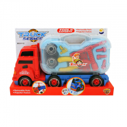 Камион за разглобяване с инструменти и рефлектор в червено