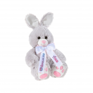 Плюшено зайче с надписана панделка, сиво, 50 см