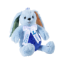 Зайче с големи уши и надписана панделка, синьо, 25 см
