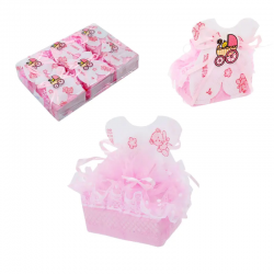 Розова торбичка от органза с бебе момиче в количка Розова торбичка от органза с бебе момиче в количка