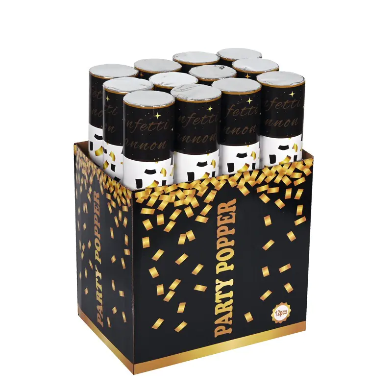 Парти цилиндър с конфети Party Popper - златни и черни ленти