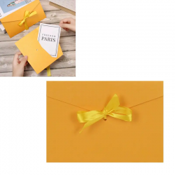 Плик от луксозен перлен картон със сатенена панделка в жълто