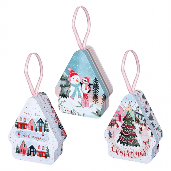 Метална коледна кутия Къщичка