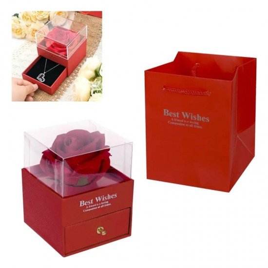 Елегантна кутия за бижута с текстилна роза