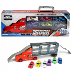 Камион в червено - Автовоз с рампа и 6 колички