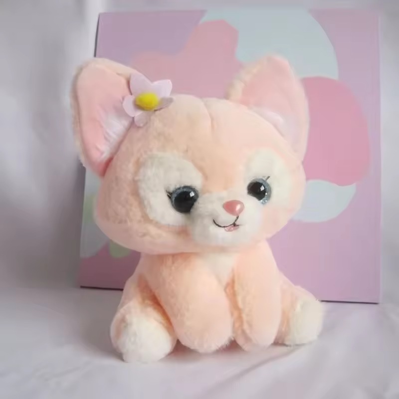 Плюшено коте със стъклени очи, розово, 23 см