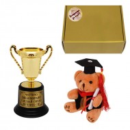 Купа с надпис Честито Дипломиране и плюшено мече 