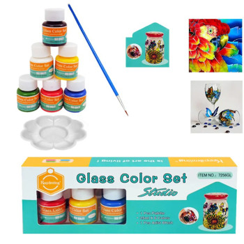 Бои за стъкло с четка и палитра, 6 цвята