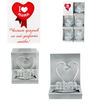 Стъклена фигурка с послание Мом в цвят сребро