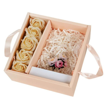 Подаръчен комплект - 3D LED лампа с цветя и послание + сапунени рози