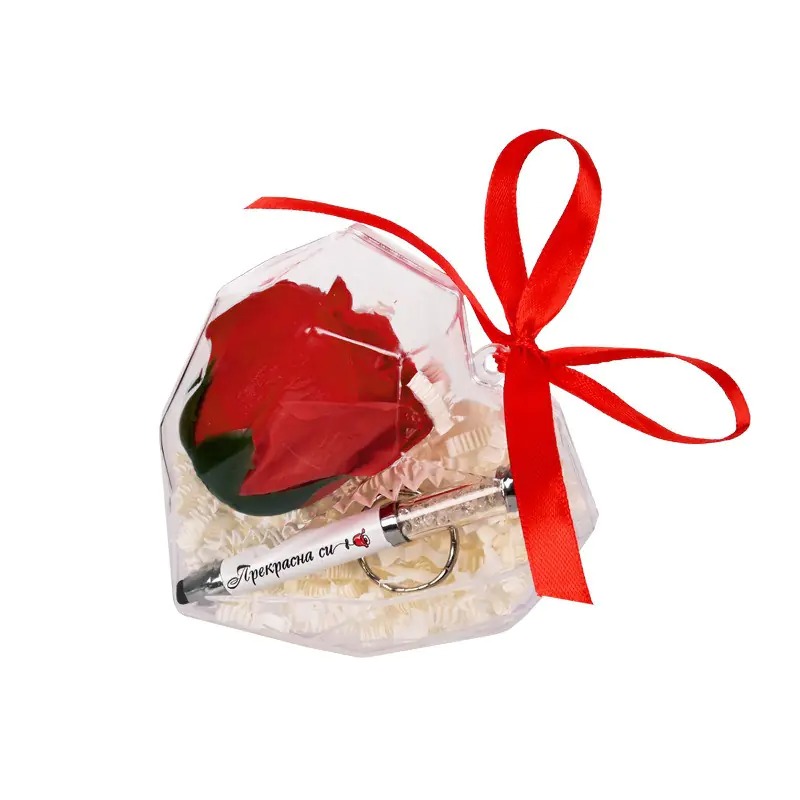 Подаръчен комплект Прекрасна си със сапунена роза и химикал