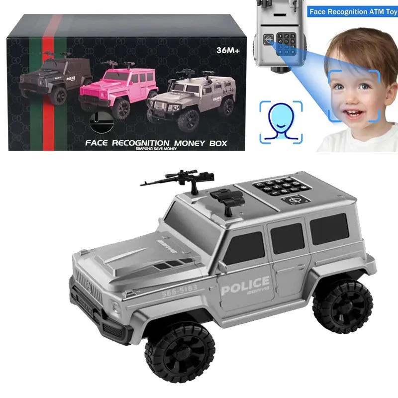Касичка  Сейф - Полицейски джип в сиво с лицев скенер
