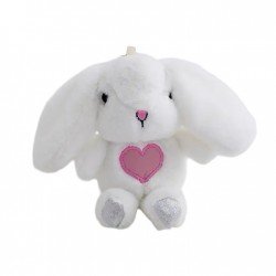 Плюшено зайче със сърчице на ключодържател, бяло, 16 см