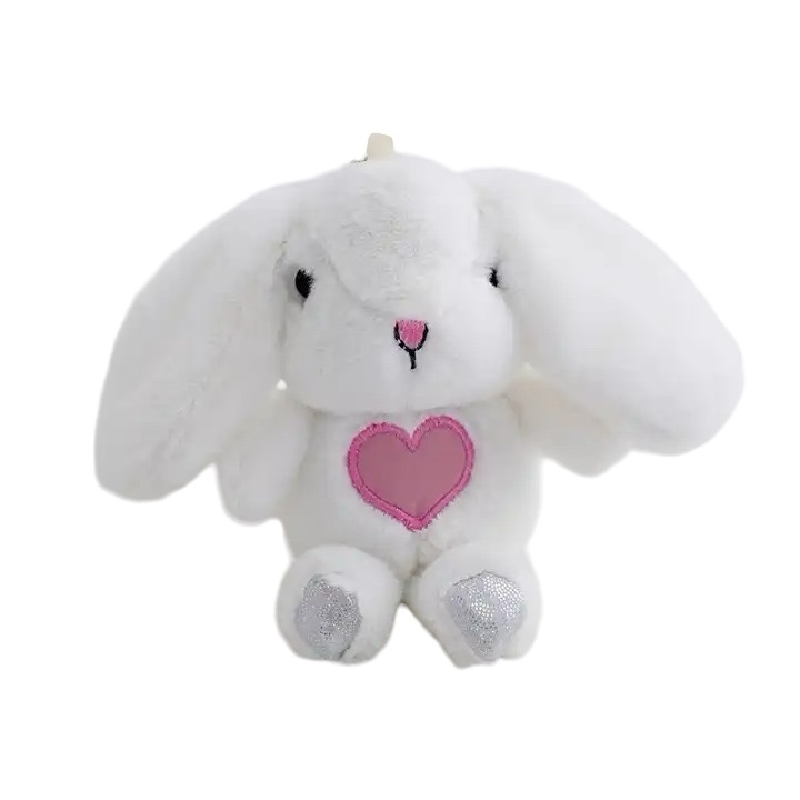 Плюшен ключодържател зайче със сърчице, бял, 16 см