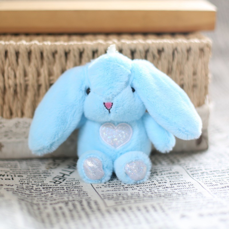 Плюшен ключодържател зайче със сърчице, светлосин, 16 см