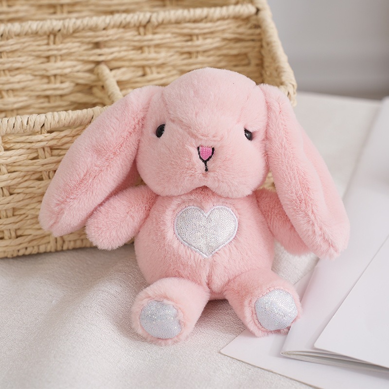 Плюшен ключодържател зайче със сърчице, розов, 16 см