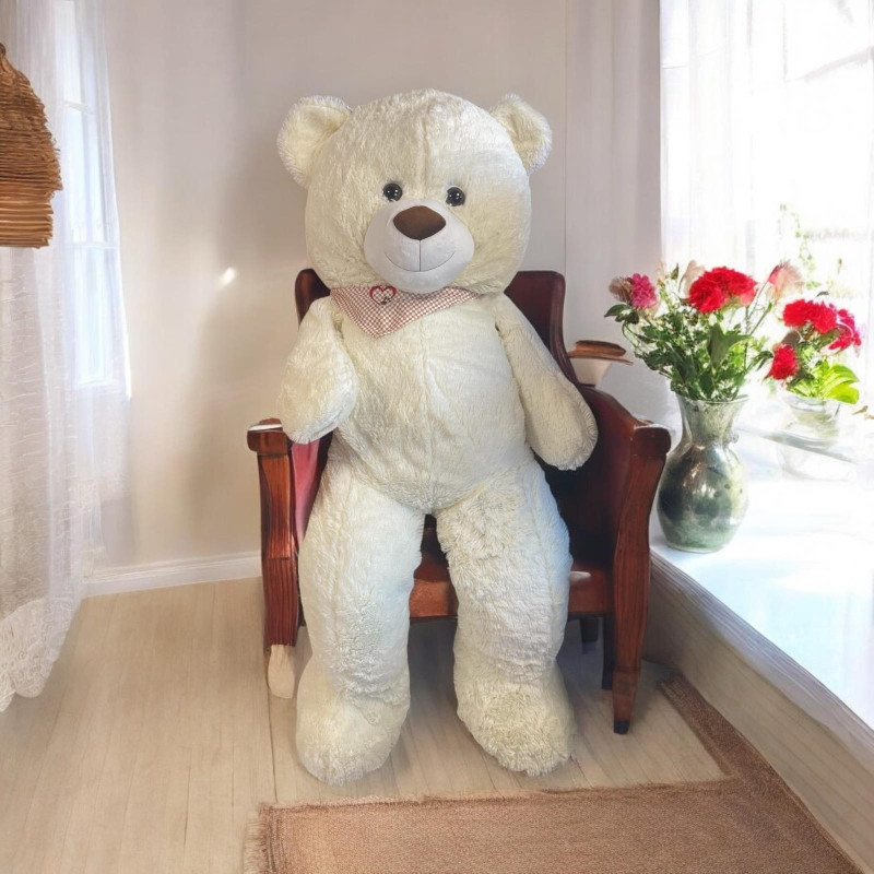 Плюшено мече със шалче, екрю, 130 см