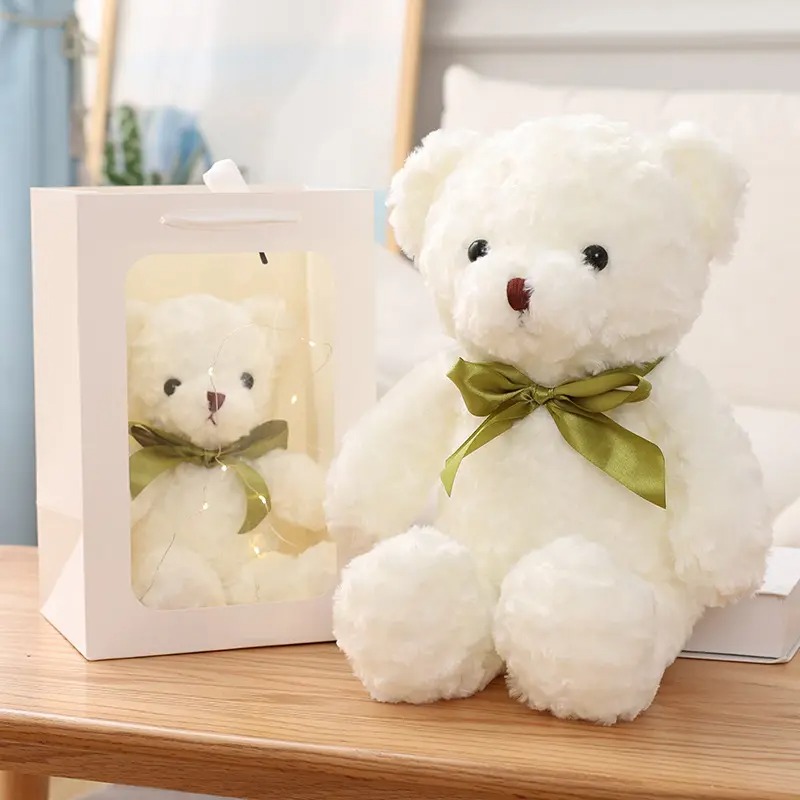 Плюшено мече със сатенена панделка, екрю, 30 см